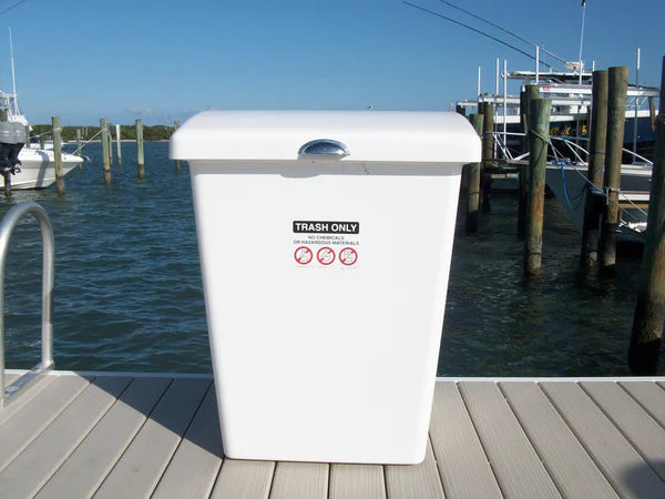 RIO MARINE CUSTOMS | Rough Water Fiberglass Trash Can | Model RWTR20 | 26" W x 26" D x 31" H | UV-Resistant Fiberglass | For Home and Marinas