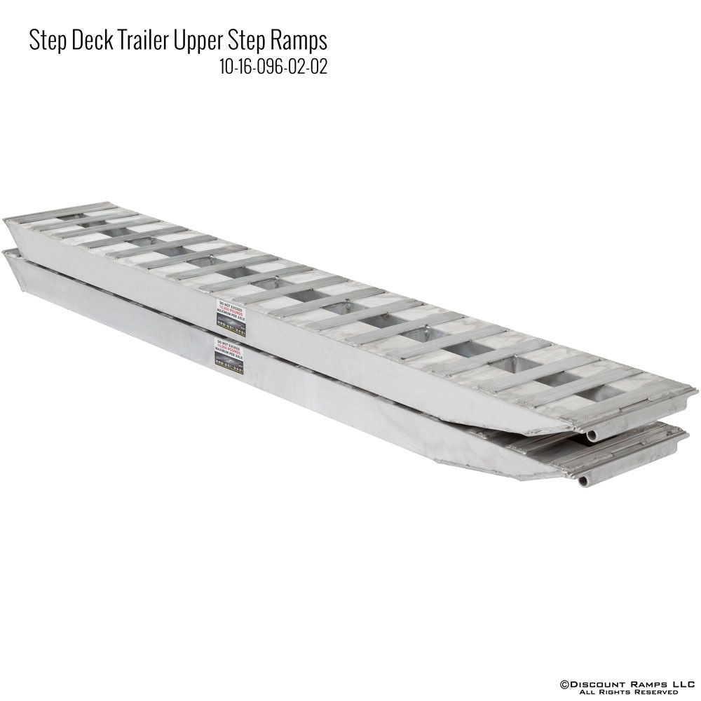 Heavy Duty Ramps Aluminum Trailer Ramps | Model 10-16-096-02-02 | Size 8' L x 16" W | 10,000 lb. Capacity per Axle | Horsepower 23 HP | For Step Deck & Utility Trailers