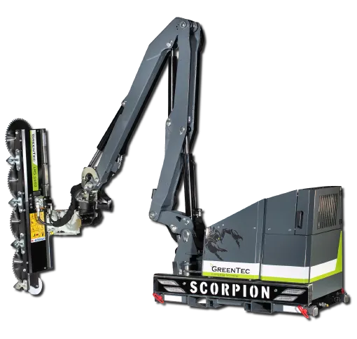 GreenTec Limb Trimmer High Reach | Scorpion 430 Plus w/ LRS1602 Quadsaw Limb Trimmer | Cutting Width 5'3" | Hydraulic Flow Range 25-52 GPM | For Skid Steers