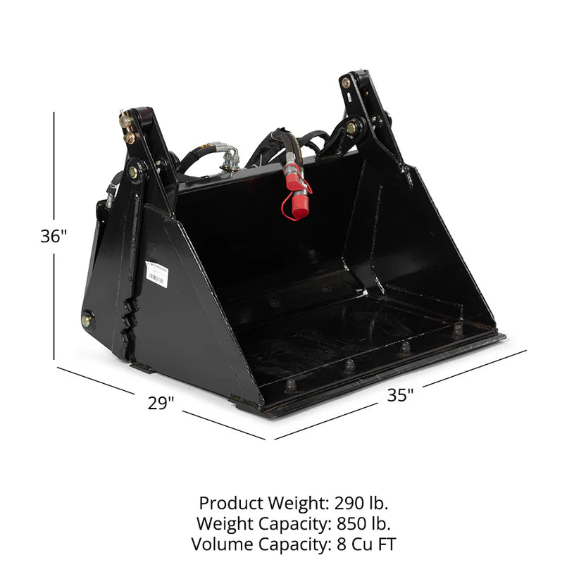 Titan Attachments Combo Bucket | 4-in-1 Multi-Function | 35" Width | 850 lb Capacity | Oil Flow Range 8–12 GPM | For Mini Skid Steers