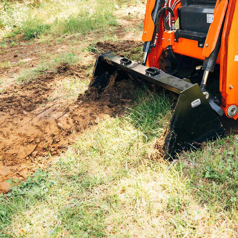 Titan Attachments Dirt Bucket | Reinforced 3/16" Steel | 60"–84" Width | 370–700 lb | 12–25 GPM Oil Flow | For Skid Steers