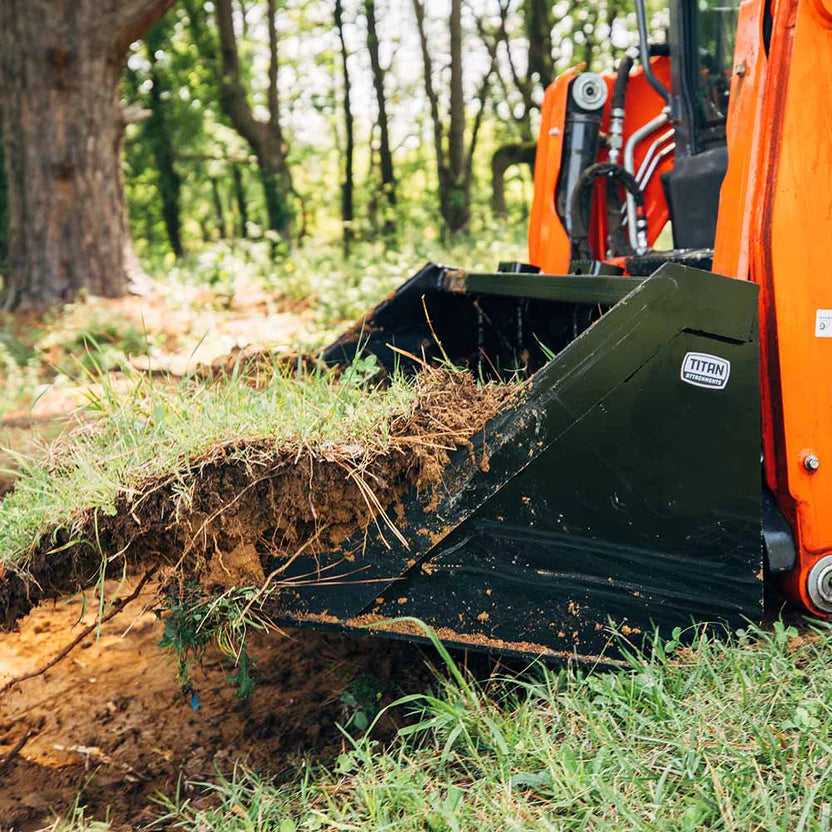 Titan Attachments Dirt Bucket | Reinforced 3/16" Steel | 60"–84" Width | 370–700 lb | 12–25 GPM Oil Flow | For Skid Steers