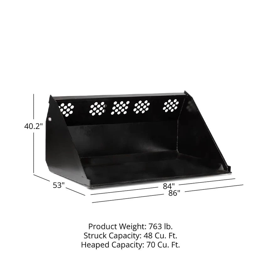 Titan Attachments Light Material Bucket | 0.5" Cutting Edge | 42–70 Cu. Ft. | 700–763 lb | 72–84" Width | Oil Flow 15–25 GPM | For Skid Steers