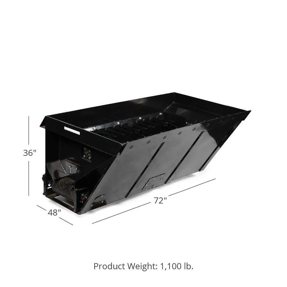 Titan Attachments Side Discharge Bucket | 72″ Width | Bolt-On Cutting Edge | 0.67 Cu. Yd | 12 Steel Agitators | Hydraulic Flow 10–20 GPM | For Skid Steers