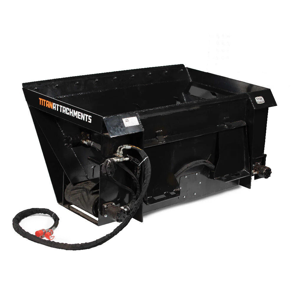 Titan Attachments Side Discharge Bucket | 72″ Width | Bolt-On Cutting Edge | 0.67 Cu. Yd | 12 Steel Agitators | Hydraulic Flow 10–20 GPM | For Skid Steers