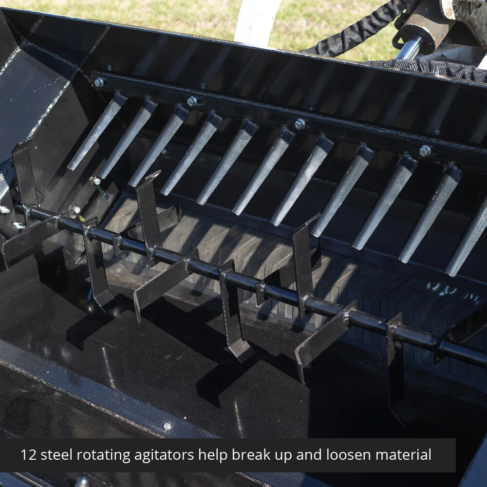 Titan Attachments Side Discharge Bucket | 72″ Width | Bolt-On Cutting Edge | 0.67 Cu. Yd | 12 Steel Agitators | Hydraulic Flow 10–20 GPM | For Skid Steers