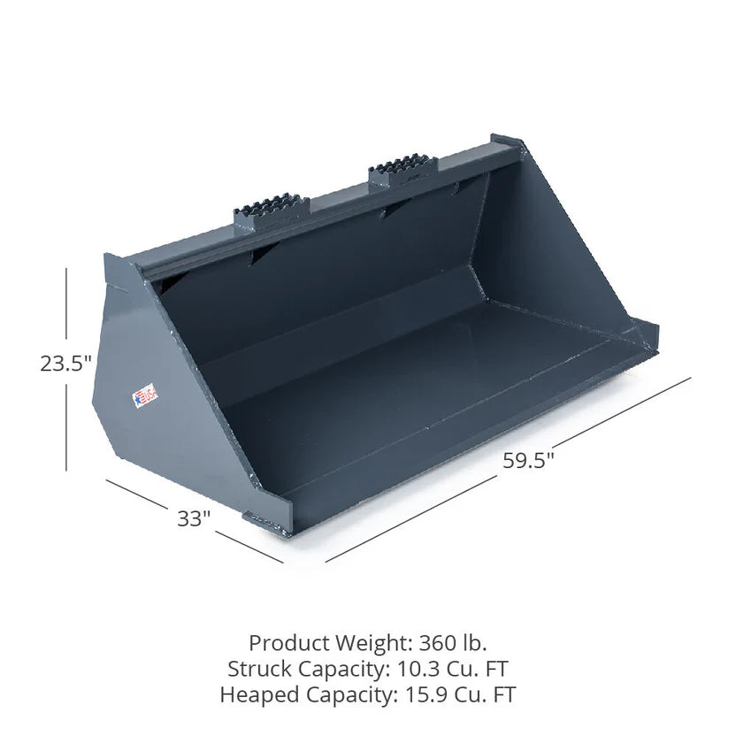 Titan Attachments Dirt Bucket | Bolt-On 1″ Edge | 5′–6′ Widths | 360–410 lb | Oil Flow Range 15–25 GPM | For Skid Steers