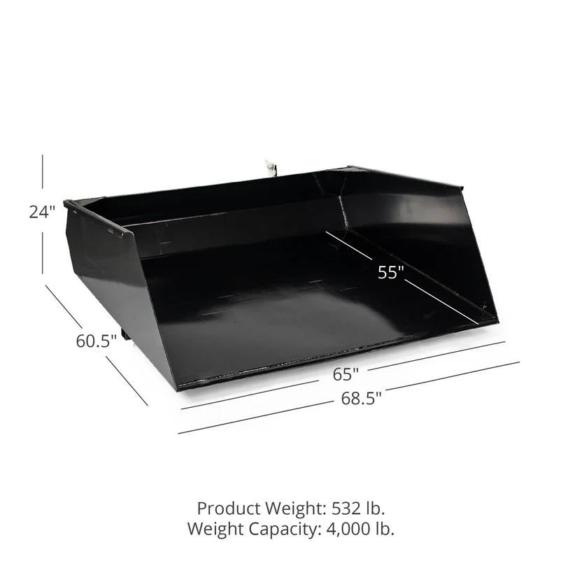Titan Attachments Dump Bucket | Forklift Mounted | 65" Width| 532 lbs | 36" Cat II Forks | 90° Dump Angle | 45–75 HP | For Tractor
