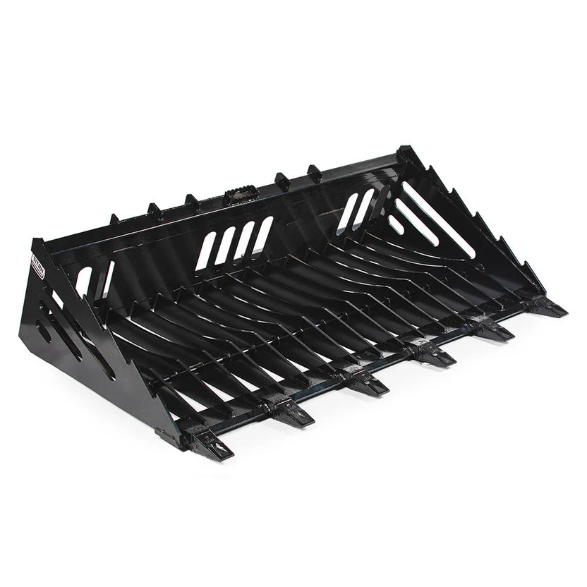 Titan Attachments Skeleton Rock Bucket | 0.5″ Tines | 60″–72″ Width | 600–670 lb | 4″ Debris Sifting Gap | Oil Flow Range 10–20 GPM | For Skid Steers