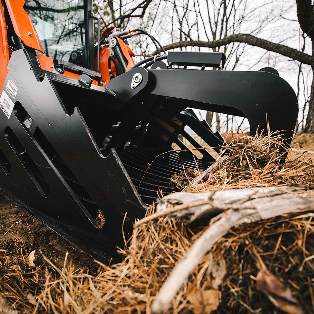 Titan Attachments Fine Grade Skeleton Rock Grapple Rake | Width 60", 72" & 82" inches | Hydraulic Flow 11-20 GPM | For Skid Steers