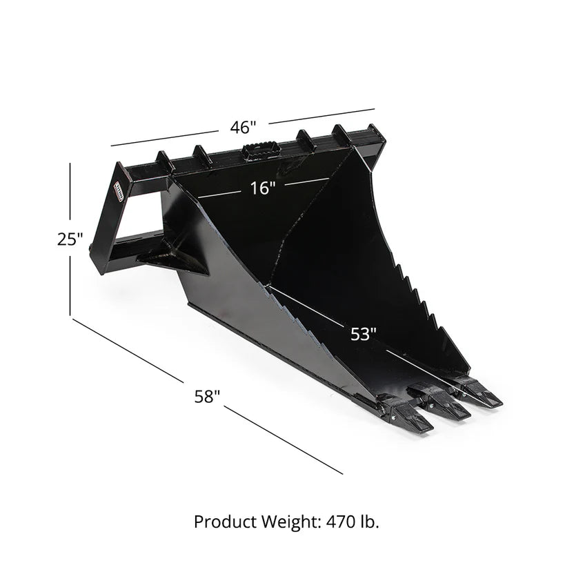 Titan Attachments Stump Bucket | Extreme HD | 0.5" Serrated Edge | 46" Width | Oil Flow Range 10–25 GPM | For Skid Steers