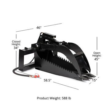 Titan Attachments Extreme Duty Stump Bucket Grapple | Overall Width 46" Inches | Hydraulic Flow 11-20 GPM | For Skid Steer