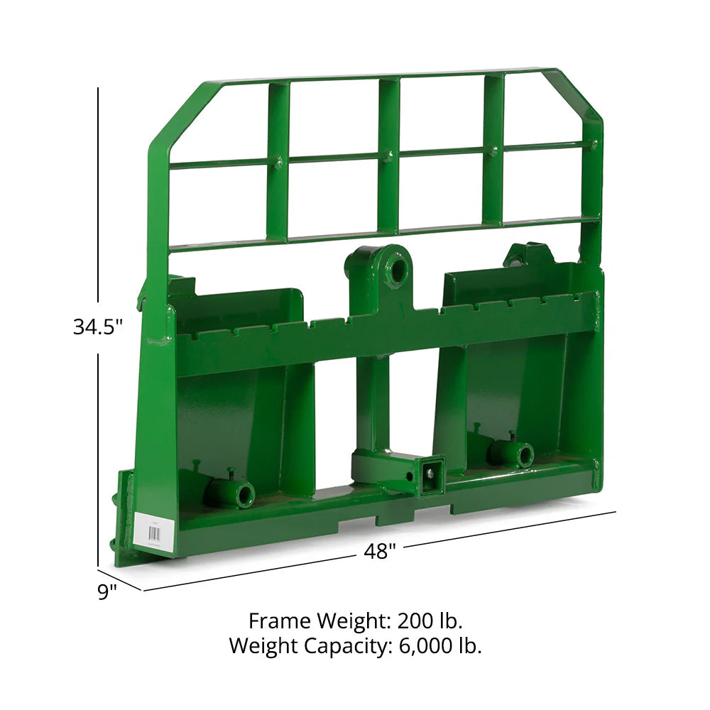 Titan Attachments Pro Series Pallet Fork Frame | 6,000 lb Frame | 36″–60″ Class II Blades | Hay Spear Sleeves + 2″ Hitch | 45–90 HP | For Tractors