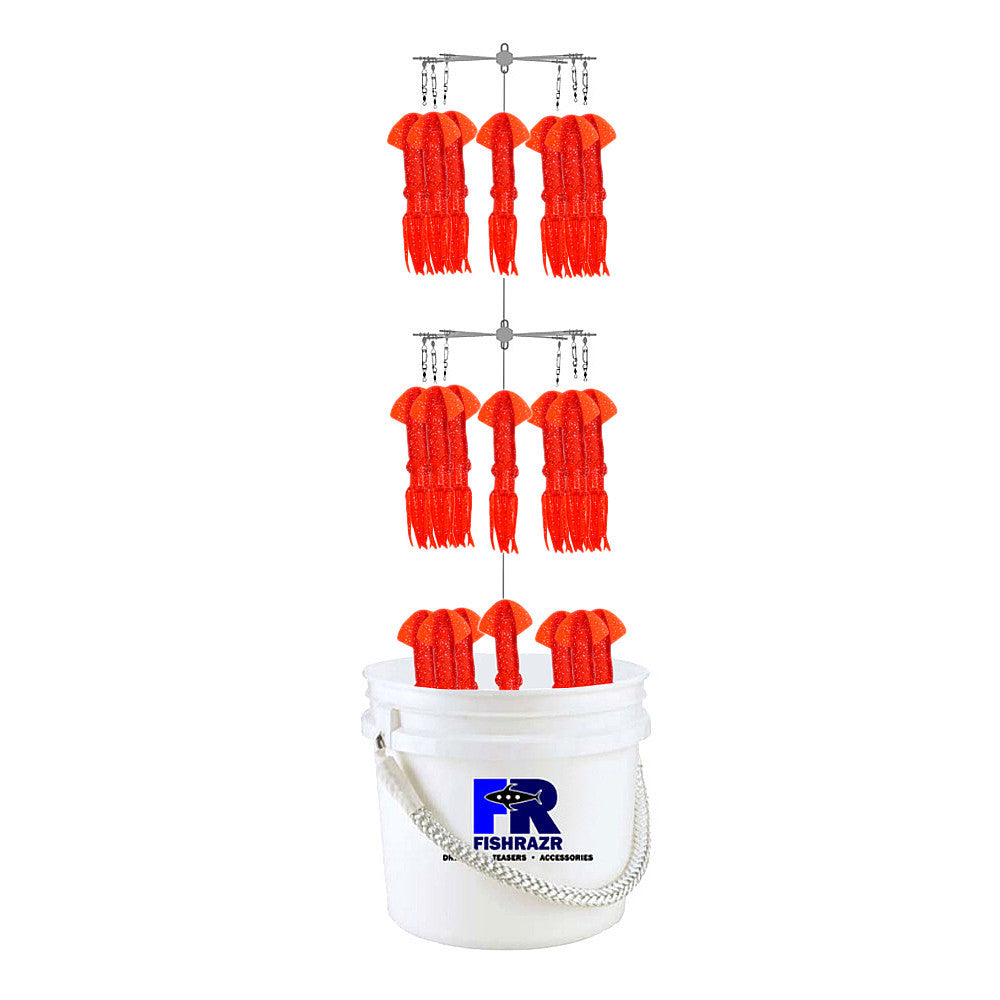 Fish Razr Tackle Bucket Dredge With 21-9" Squid | Two 10" Stainless Steel Dredge Bars