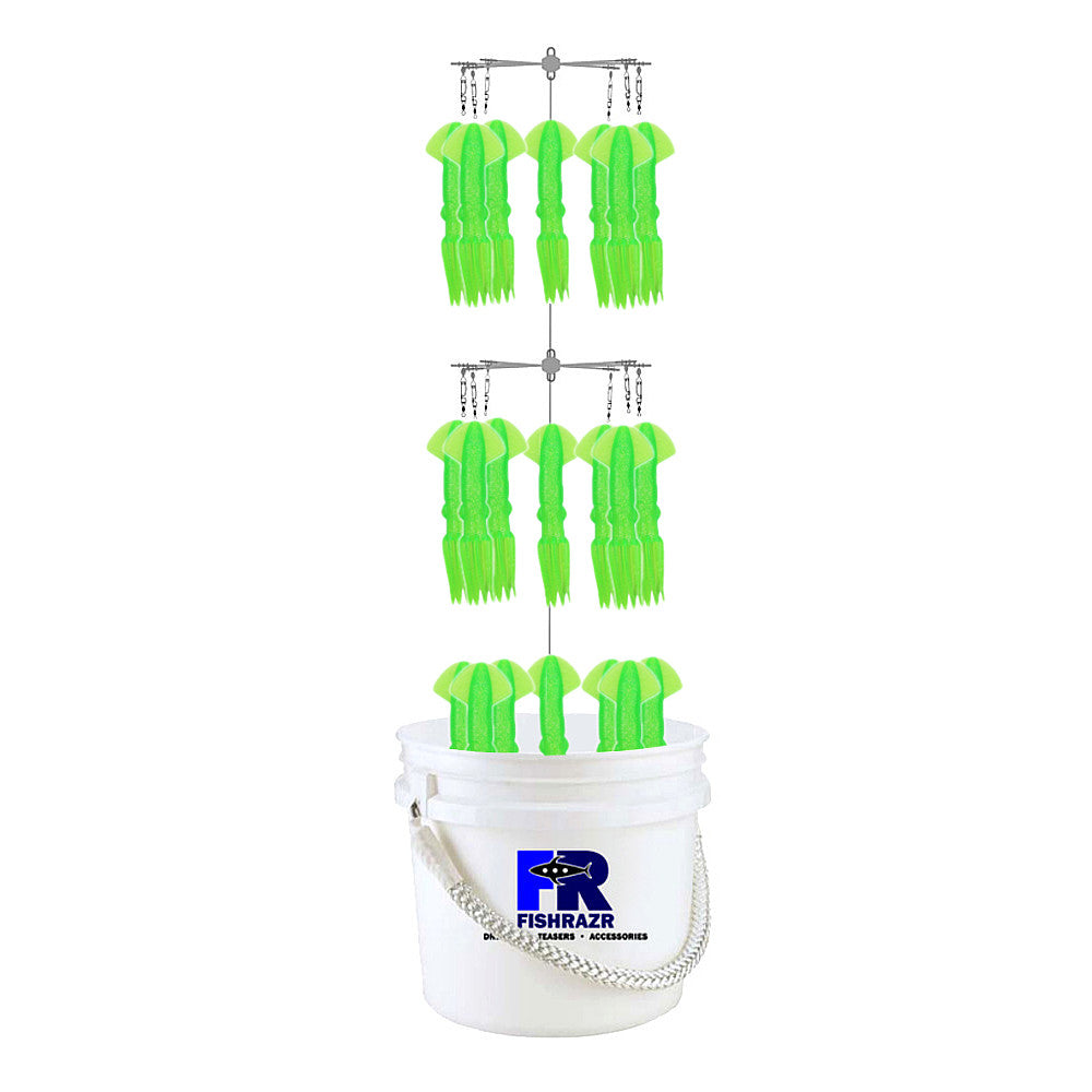 Fish Razr Tackle Bucket Dredge With 21-9" Squid | Two 10" Stainless Steel Dredge Bars