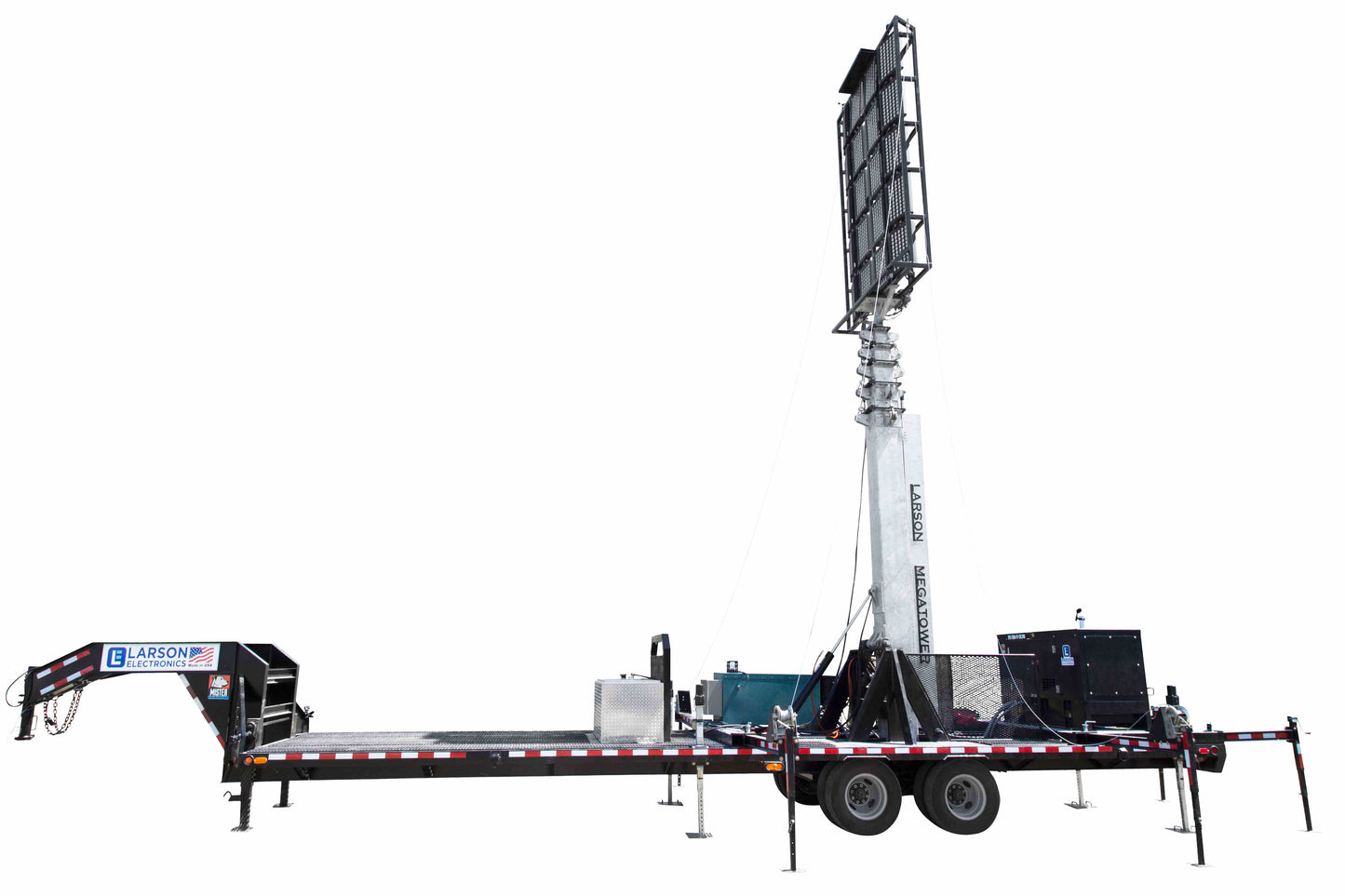 Larson Electronics 112' Hydraulic Megatower™ Light Plant - 33' Trailer - (20) 500W LED Fixtures - 20KW Genset