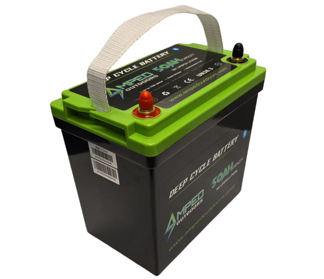 Amped Outdoors LiFePO4 Battery | Nominal Capacity 50Ah | Nominal Voltage 16V | With On board Charger