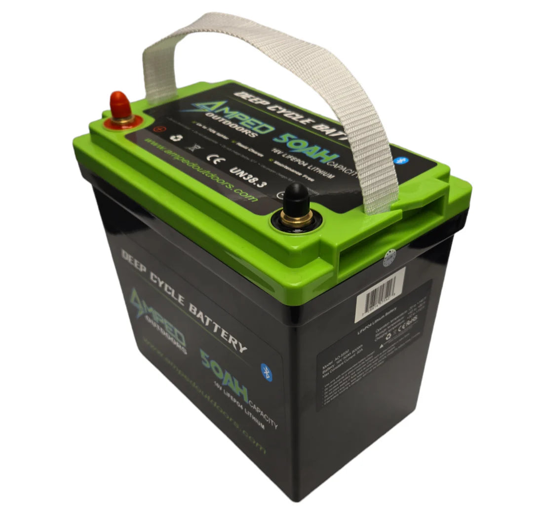 Amped Outdoors LiFePO4 Battery | Nominal Capacity 50Ah | Nominal Voltage 16V | With On board Charger