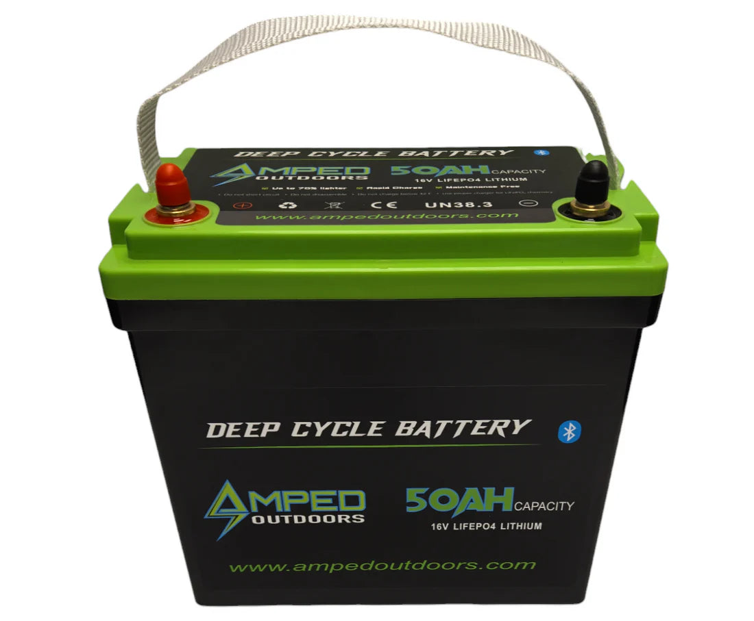 Amped Outdoors LiFePO4 Battery | Nominal Capacity 50Ah | Nominal Voltage 16V | With On board Charger
