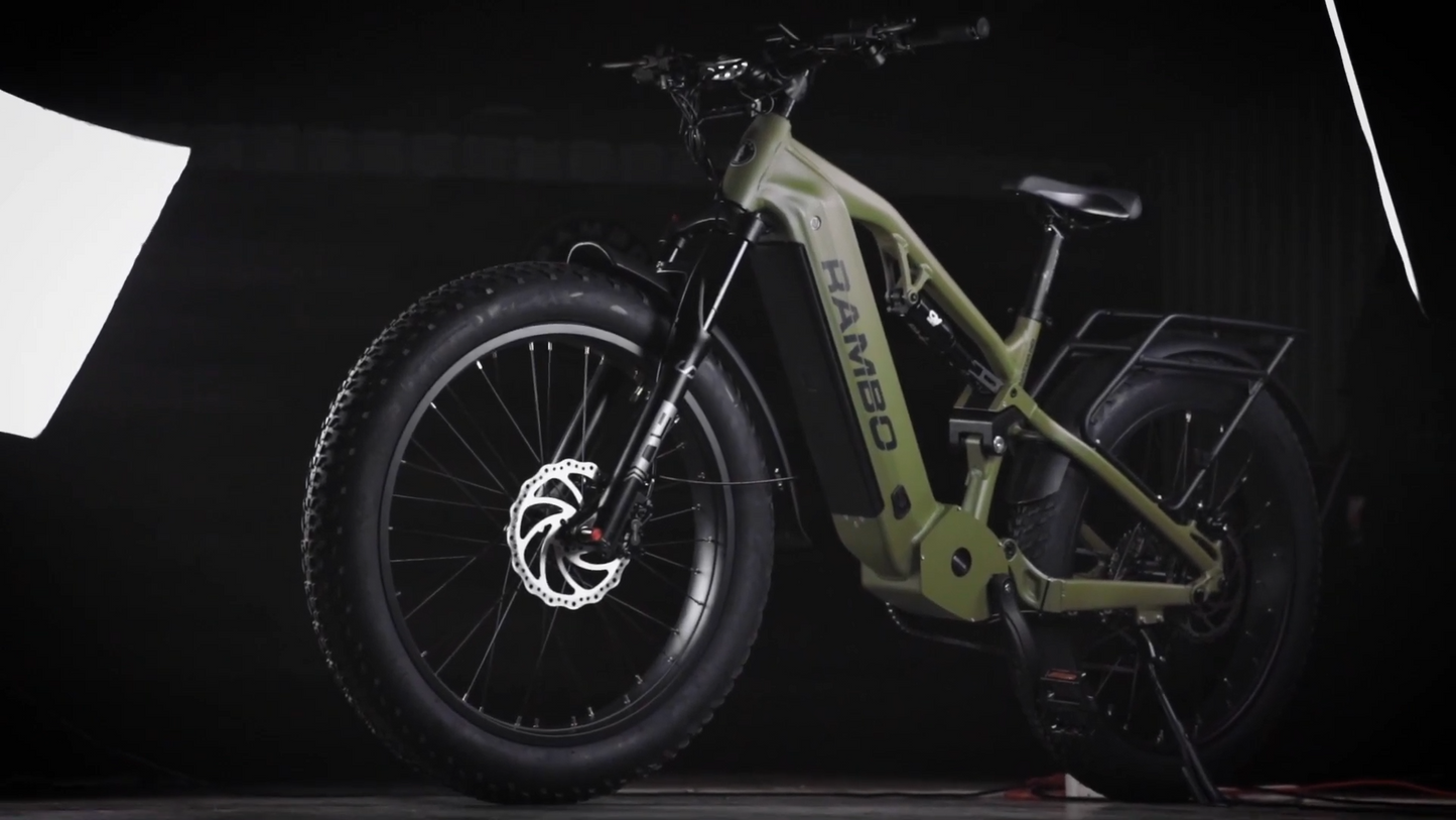 Rambo | E-Bike | Model Dominator HD | Width 26"x4.0 Tires | 1000W Bafang BBSHD Motor | Up to 98 Mile Range | 48V 15Ah LG Battery