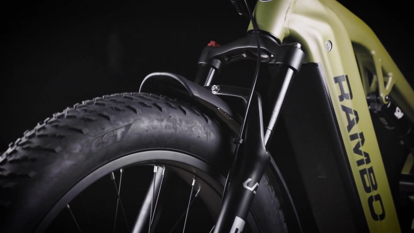 Rambo | E-Bike | Model Dominator HD | Width 26"x4.0 Tires | 1000W Bafang BBSHD Motor | Up to 98 Mile Range | 48V 15Ah LG Battery