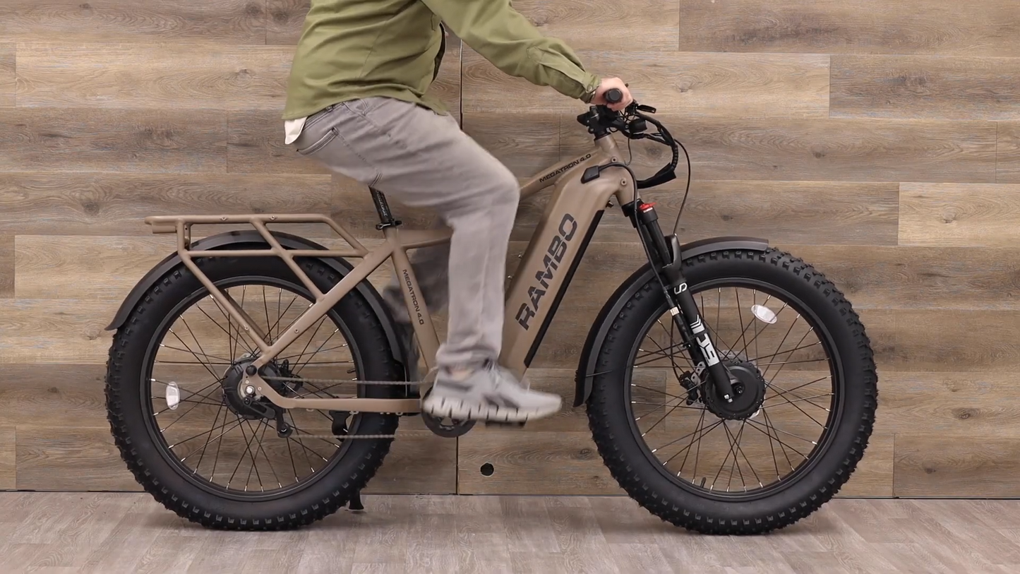 Rambo | E-Bike | Model Megatron 4.0 AWD | Dual 1000W Bafang Hub Motors | 48V 20Ah LG Battery | Up to 110 Miles Range | Speed Up-To 36 MPH