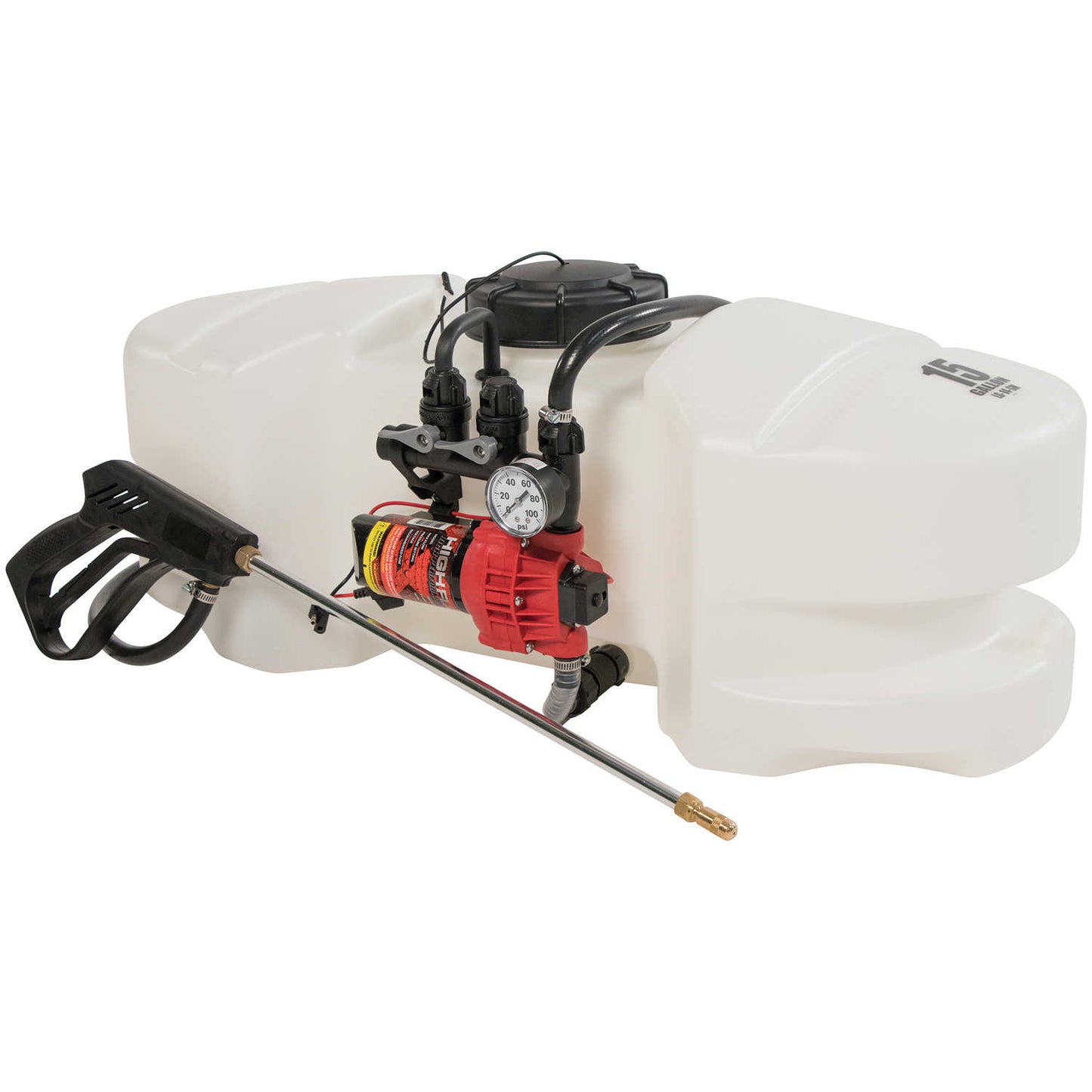 Fimco | 15 Gallon Deluxe Spot Sprayer | Model LG-14-SM | Flow Rate 2.4 GPM | 12V High Flo Pump | Adjustable Brass Tip Wand | For Weed & Pest Control