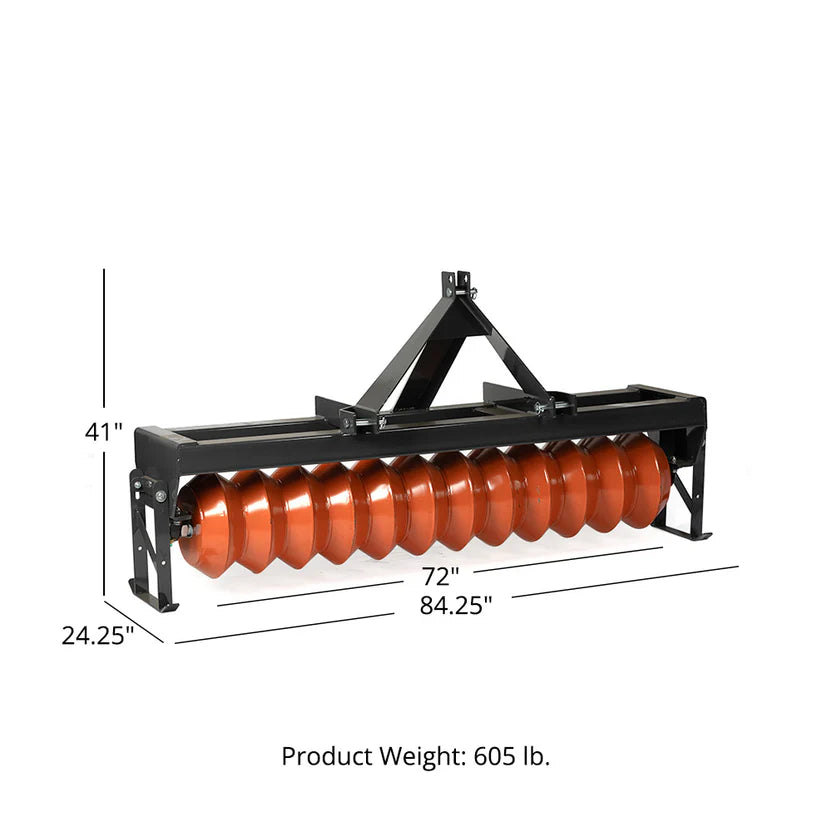 Titan Attachments Cultipacker | 72" Working Width | 15" Wheels | 3-Point Hitch | Titan Quick Hitch Compatible | Horsepower 25–45 HP | For Tractors