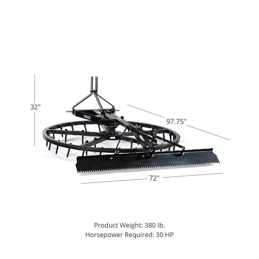 Titan Attachments Arena Spin Harrow | 3 Point Hitch | 75" Width | 35 Hardened Teeth | 273–380 lbs | Horsepower 30 HP | For Tractors