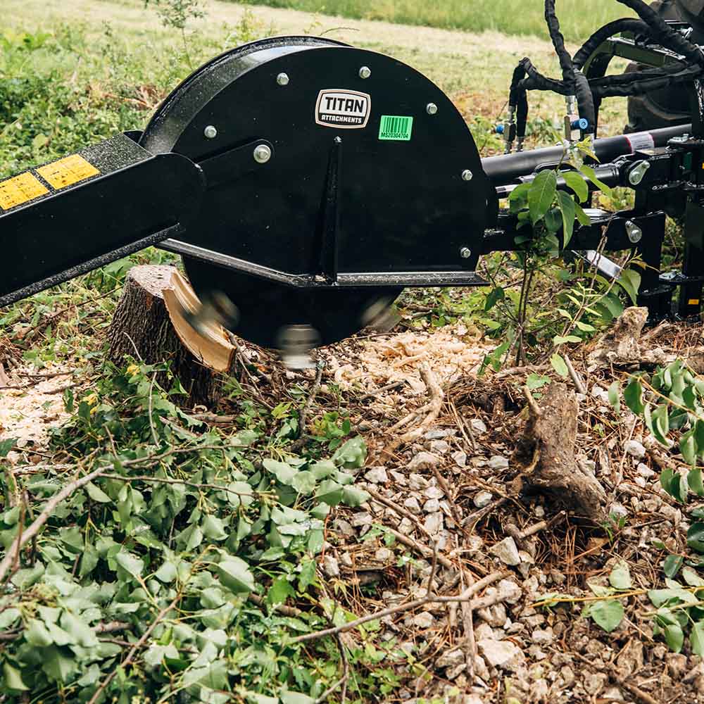 Titan Attachments Pro Series PTO Stump Grinder | 24″ Cutting Wheel | 12″ Depth | 42″ Width | Horsepower 20–60 HP | For Tractors