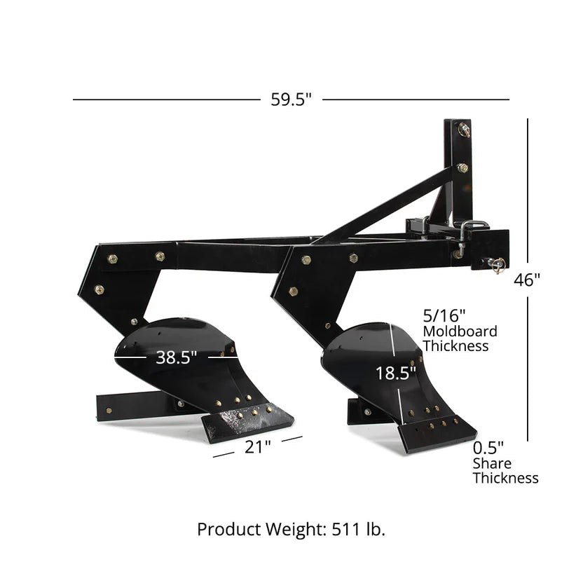 Titan Attachments Double Bottom Turn Plow | 3 Point Hitch | 15.75" Width | 35–50 HP | For Tractors