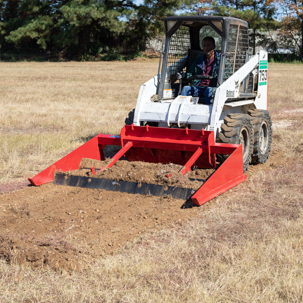 Titan Attachments Skid Steer Grader | Triple Blade Edge | 4″ Tubular Frame | 72″–84″ Widths | 660–700 lb | 12–24 GPM | For Skid Steer