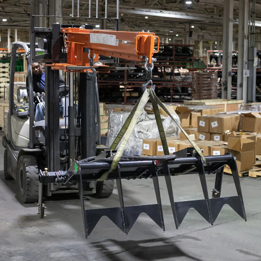 Titan Attachments Jib Boom Crane | Fork-Mounted | 84"–138" Telescoping Boom | 6,600 lb Lift Capacity | 45° Pivot | Hydraulic Flow 8–15 GPM | For Skid Steers & Forklifts