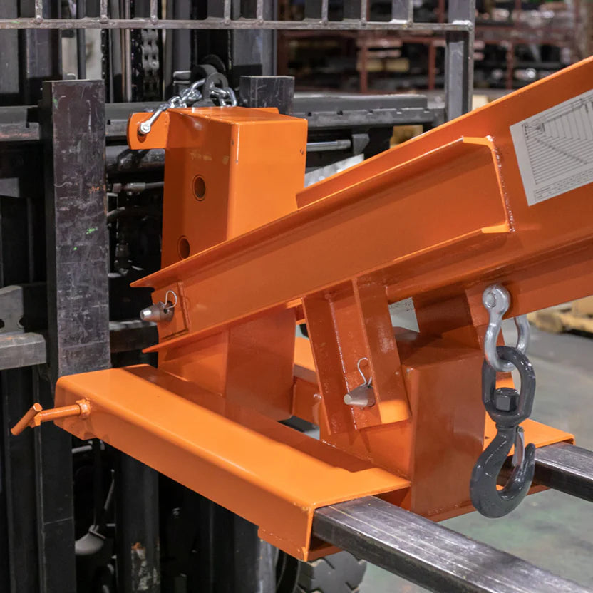 Titan Attachments Jib Boom Crane | Fork-Mounted | 84"–138" Telescoping Boom | 6,600 lb Lift Capacity | 45° Pivot | Hydraulic Flow 8–15 GPM | For Skid Steers & Forklifts
