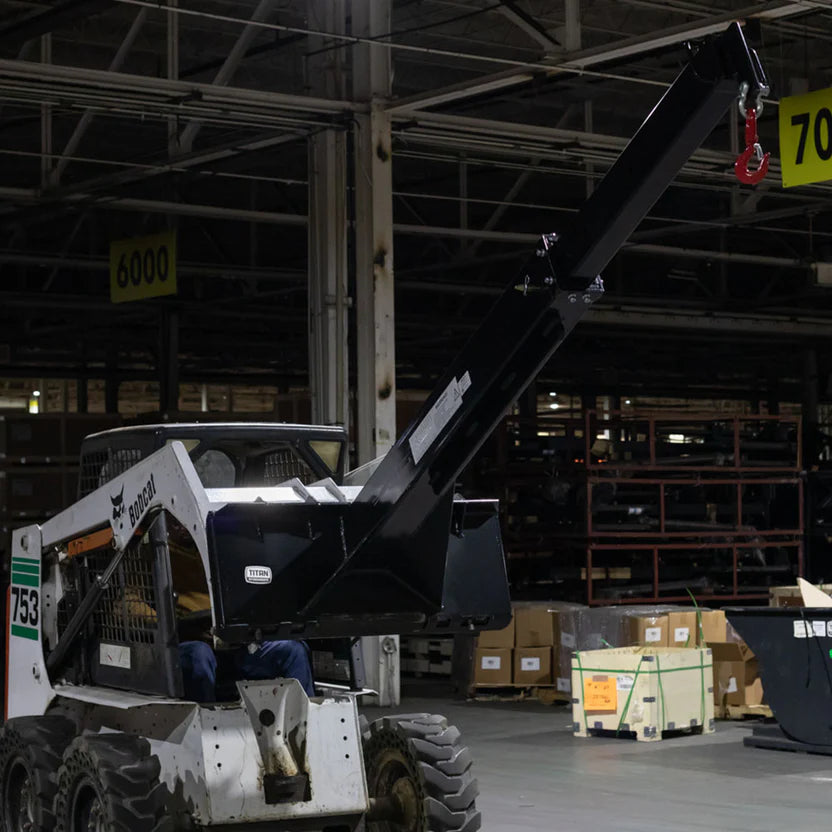 Titan Attachments Crane Jib Attachment | 3-Ton Swivel Hook | 46.25" Width | Oil Flow Range Flow 4–15 GPM | For Skid Steers