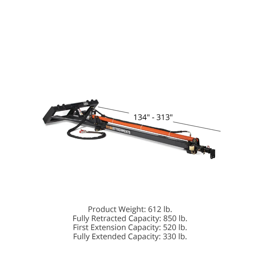 Titan Attachments Telescoping Truss Boom | 26 FT Reach | 3" Bore Cylinder | 330–850 lb Lift | 11–16 GPM Flow | For Skid Steers