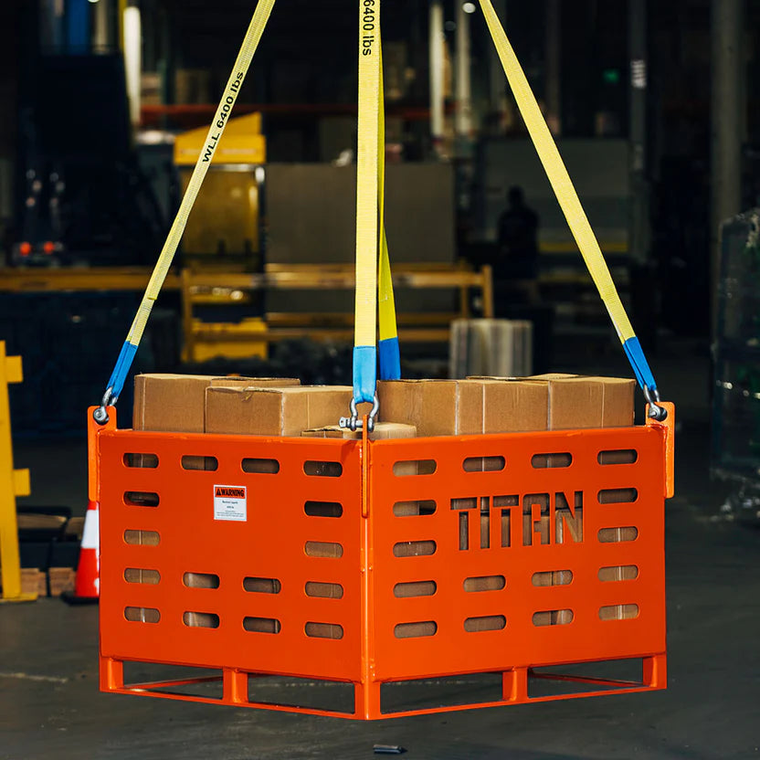 Titan Attachments Material Basket | 4,000 lb Capacity | 42" Interior Width | 4-Way Fork Access | 380 lbs | 10–25 GPM Hydraulic Flow | For Skid Steer