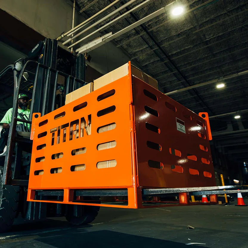 Titan Attachments Material Basket | 4,000 lb Capacity | 42" Interior Width | 4-Way Fork Access | 380 lbs | 10–25 GPM Hydraulic Flow | For Skid Steer