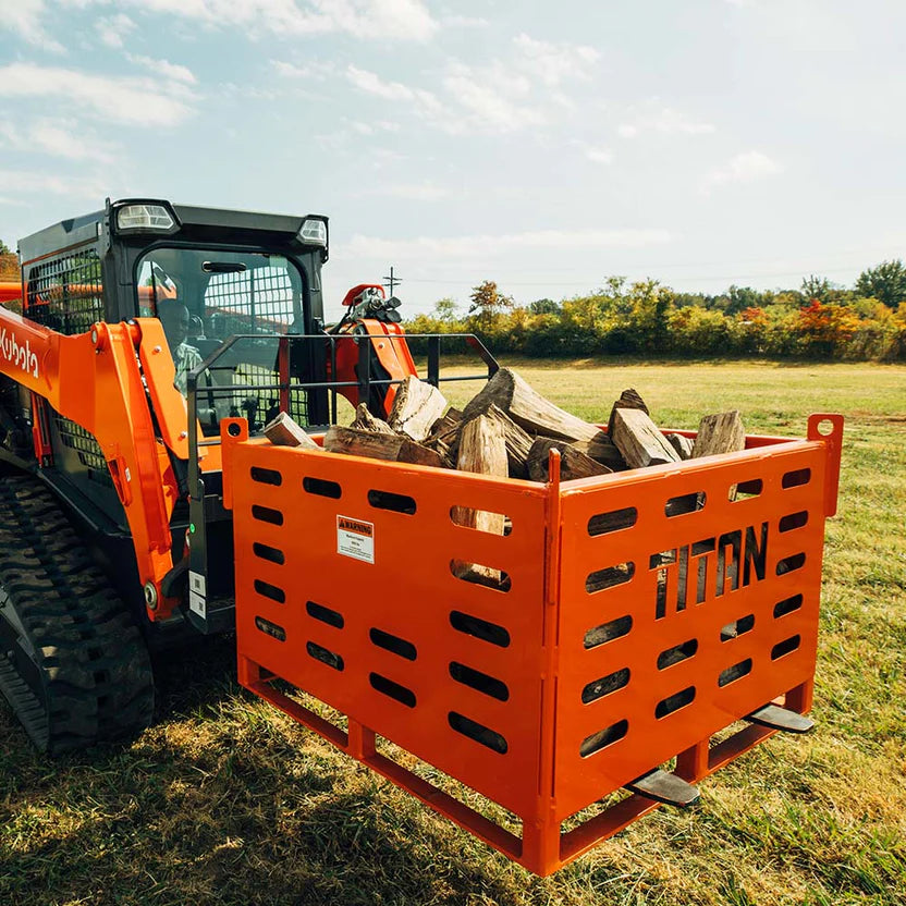 Titan Attachments Material Basket | 4,000 lb Capacity | 42" Interior Width | 4-Way Fork Access | 380 lbs | 10–25 GPM Hydraulic Flow | For Skid Steer