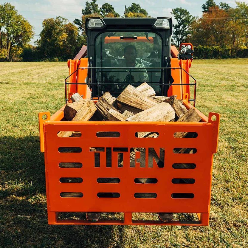 Titan Attachments Material Basket | 4,000 lb Capacity | 42" Interior Width | 4-Way Fork Access | 380 lbs | 10–25 GPM Hydraulic Flow | For Skid Steer