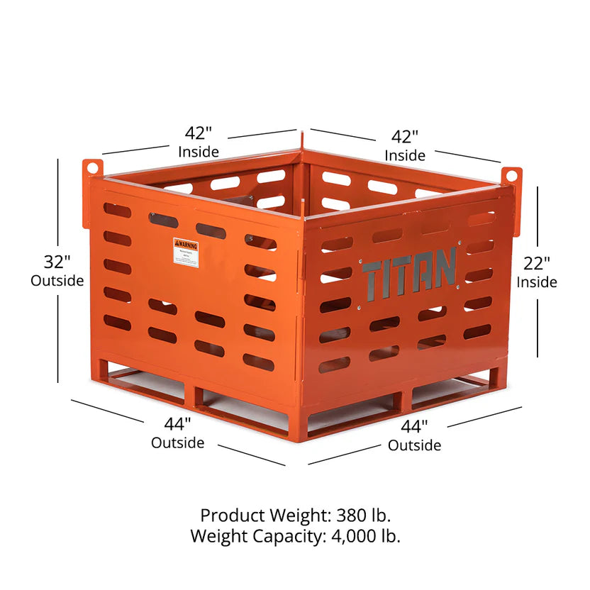 Titan Attachments Material Basket | 4,000 lb Capacity | 42" Interior Width | 4-Way Fork Access | 380 lbs | 10–25 GPM Hydraulic Flow | For Skid Steer