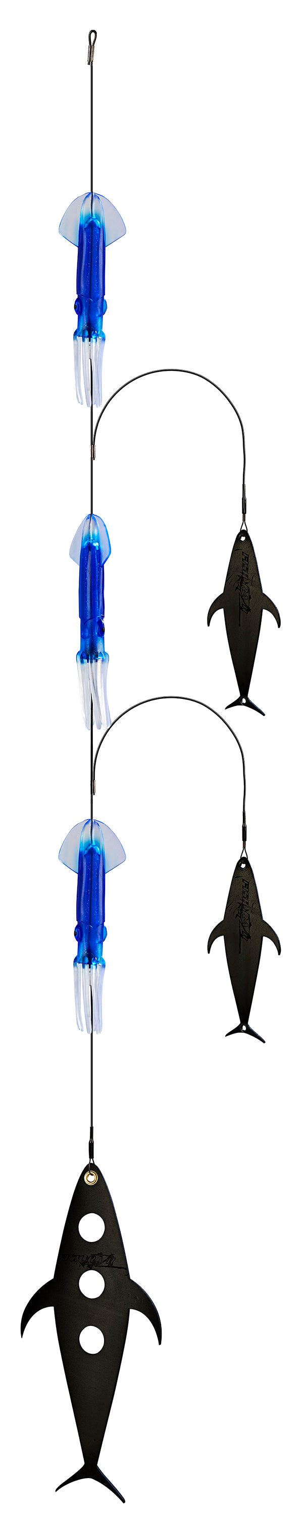 Fish Razr Tackle Deadly Daizy Chain | 3 (1 x 9", 2 x 12") Squids | 2 (10" each) FlapZ Baits | 8' Chain Length | For Blue Water Fishing