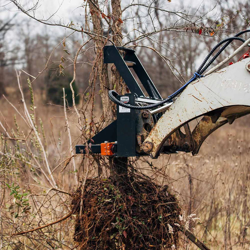 Titan Attachments Post & Tree Puller | 12" Max Opening | 46" Width | 3,000 PSI Clamping Force | 4"x4" Steel Frame | Oil Flow Rate 10–25 GPM | For Skid Steers