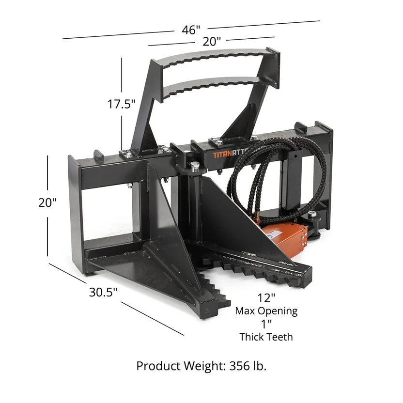 Titan Attachments Post & Tree Puller | 12" Max Opening | 46" Width | 3,000 PSI Clamping Force | 4"x4" Steel Frame | Oil Flow Rate 10–25 GPM | For Skid Steers