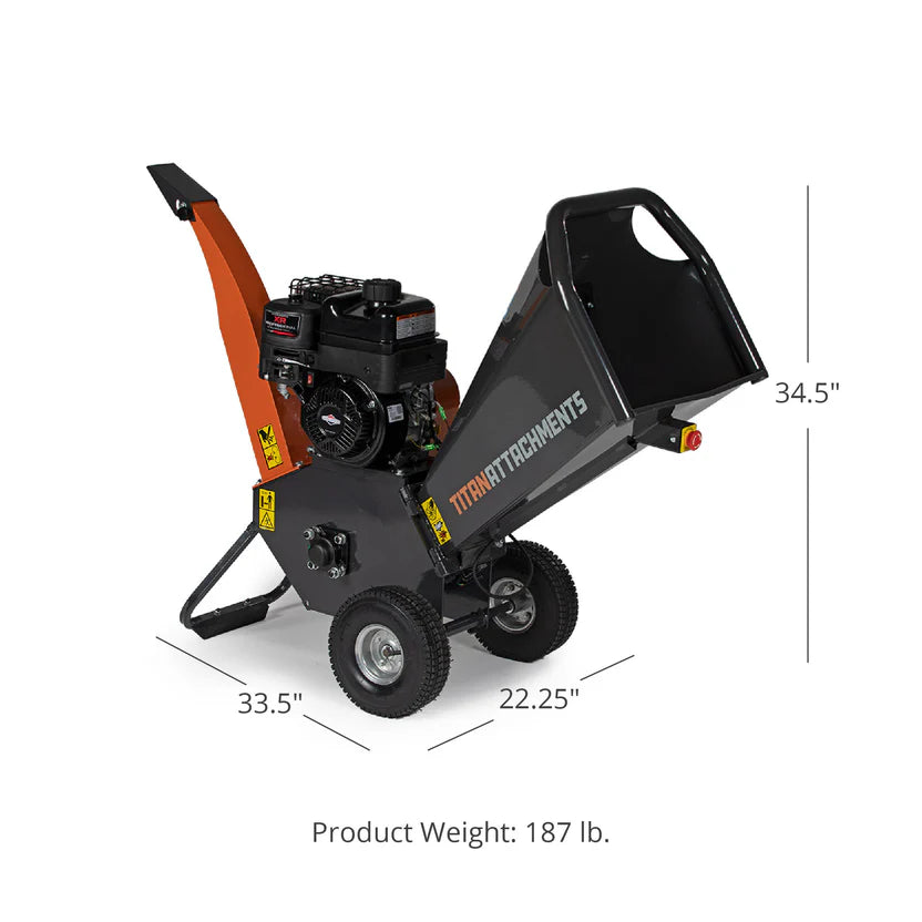 Titan Attachments Wood Chipper | 3" Capacity | 208cc Briggs & Stratton | 22.25" Width | 187 lb | 6.5 HP | Tow-Behind | For ATV/UTV