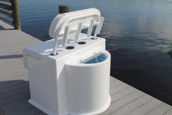 RIO MARINE CUSTOMS | Fiberglass Leaning Post | Livewell + Storage | Model DLPLW | 42" W x 36" D x 30" H | Heavy-Duty Fiberglass | For Fishing Enthusiasts