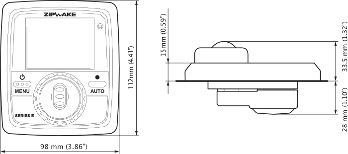 Zipwake Control Panel E with Standard 15M Cable | Model CP-E | 2.8" Dislplay