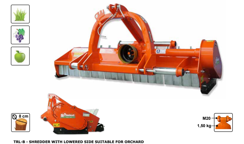 Rinieri Orchard Shredder | TRL-B Series | Working Width 50"-88" inches | Horsepower 35-100 HP | For Tractors