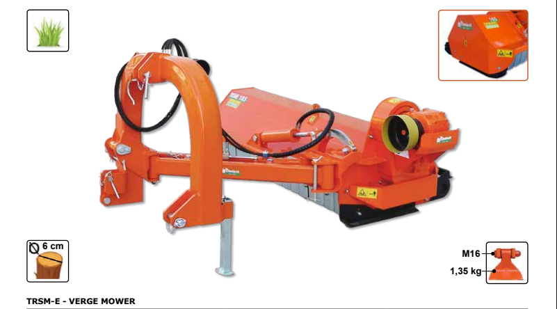 Rinieri Verge Mower | TRSM-E Series | Working Width 72"-78" inches | Horsepower 70-120 HP | For Tractors