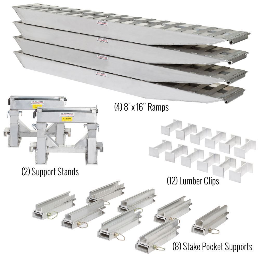 Heavy Duty Ramps | 4 Bunk Load Leveler / 4 Ramp System | Model 20-16-192-02-02-MLL-4 | 8' L x 16" W | 20,000 lb. Capacity | Horsepower 23 HP | For 102" Step Deck Trailers with 16" Drop
